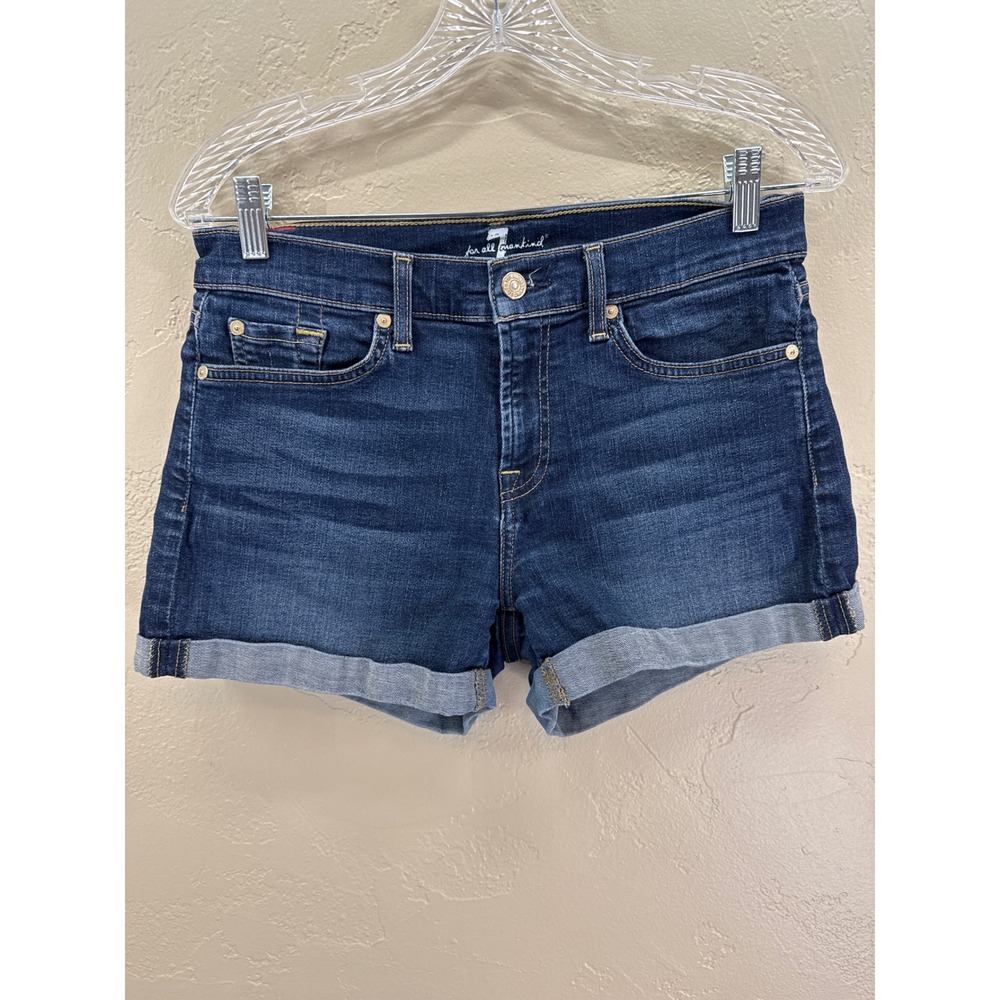 7 For All Mankind Womens Dark Wash Cuffed Denim Jean Shorts Size 28